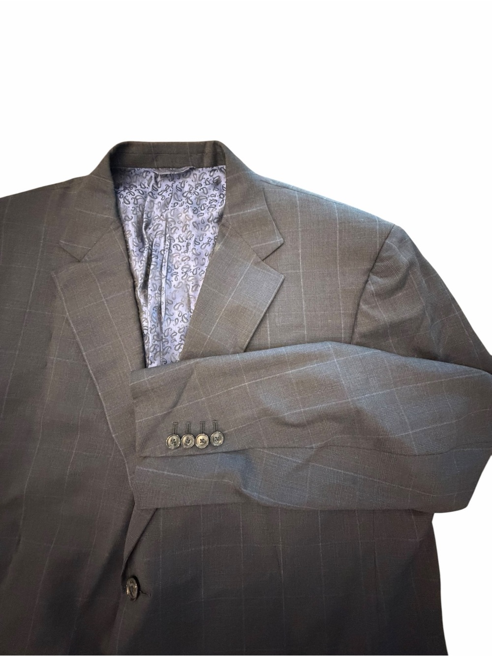 Astor & Black Blazer Luxury Custom Made Grey Wool Check Suit Jacket Mens 48L